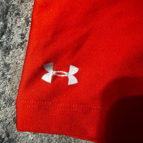 Under Armour Women Orange Athletic Compression Shorts Logo Sport Size L - Picture 3 of 4